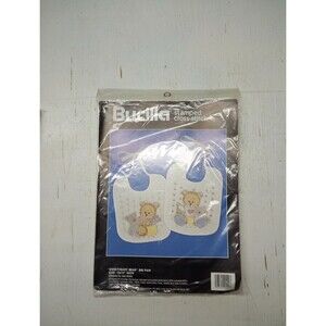 Bucilla Stamped Cross Stitch Bibs Pair Kit Sweatheart Bear 40449